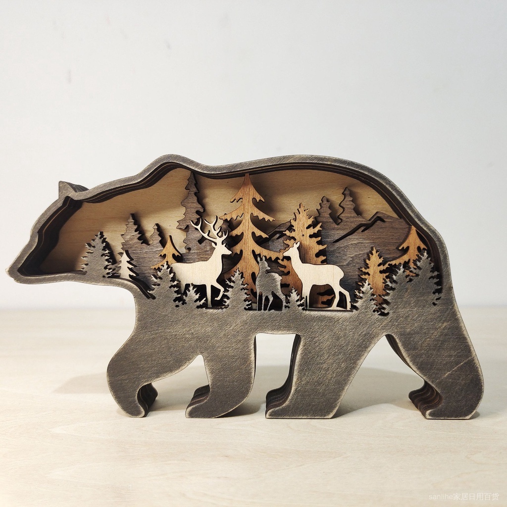 [現貨 特價] 2021新款聖誕節擺飾 鹿擺件 熊擺件 木質工藝品 創意北美森林動物家居裝飾 麋鹿棕熊擺件