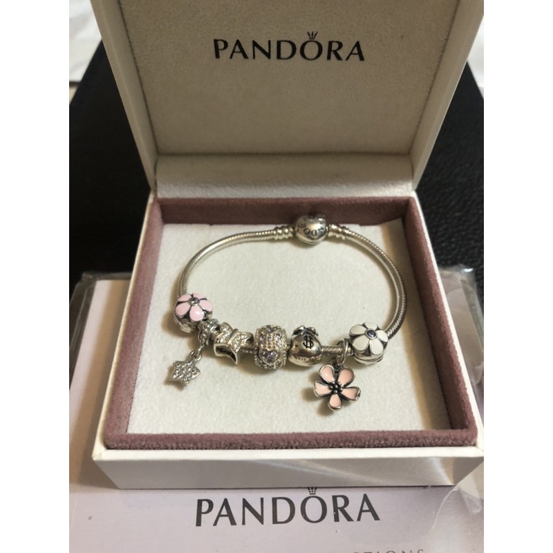 Pandora 潘朵拉 正品新款 心型扣純銀整串手環組/ 純銀珠+手鍊