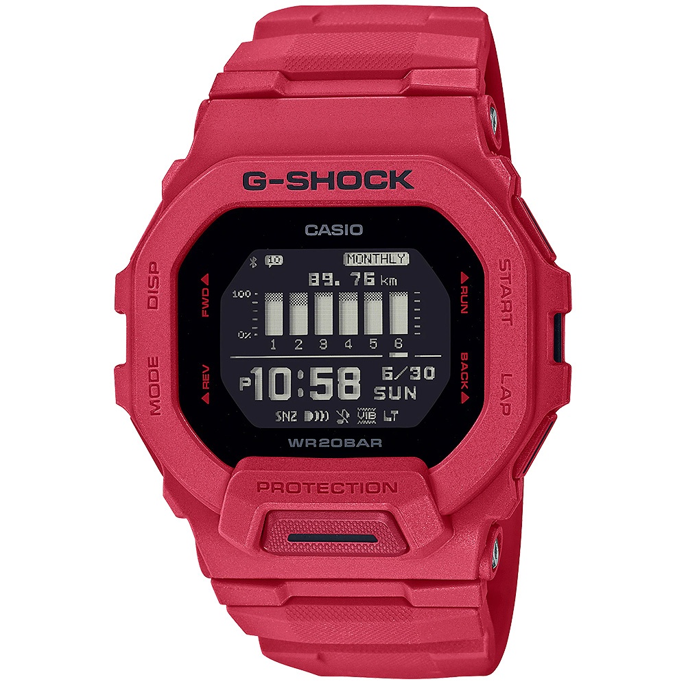 CASIO 卡西歐G-SHOCK數位運動GBD-200經典方型男錶(GBD-200RD-4 顯眼紅)