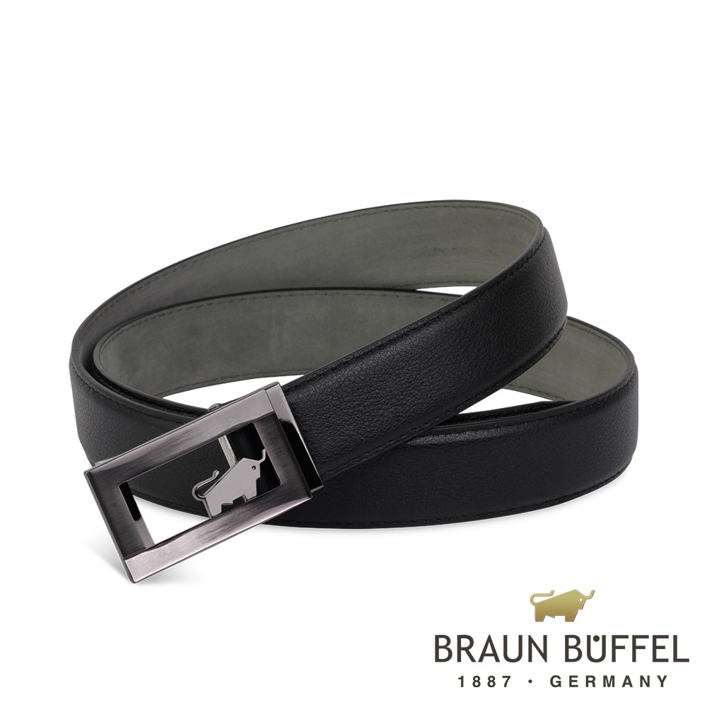 【BRAUN BUFFEL 德國小金牛】台灣總代理 沉穩紳士自動扣皮帶-鎗色/BF21B-RO223T-SGU