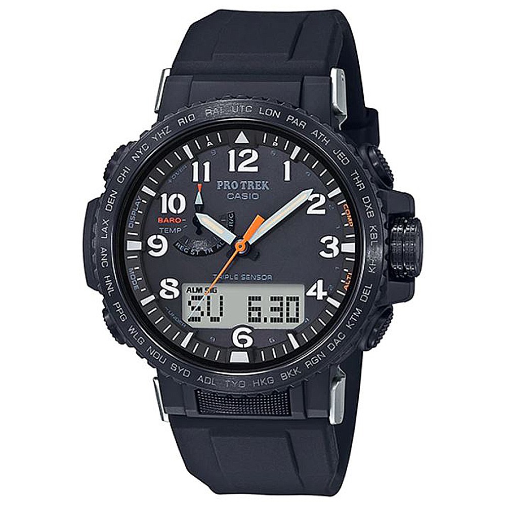 【CASIO】PRO TREK 第三代感應器 探索世界太陽能電波錶-黑X鐵灰框 (PRW-50Y-1A)