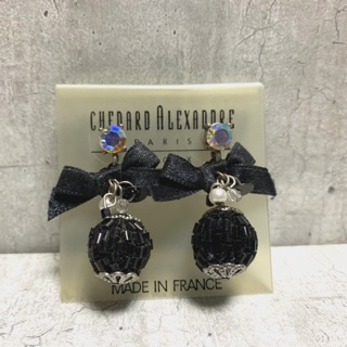 法國品牌設計師品牌CHENARD ALEXANDRE華麗復古神秘浪漫黑色蝴蝶結緞帶手工串珠垂墜式耳環水鑽耳針氣質典雅
