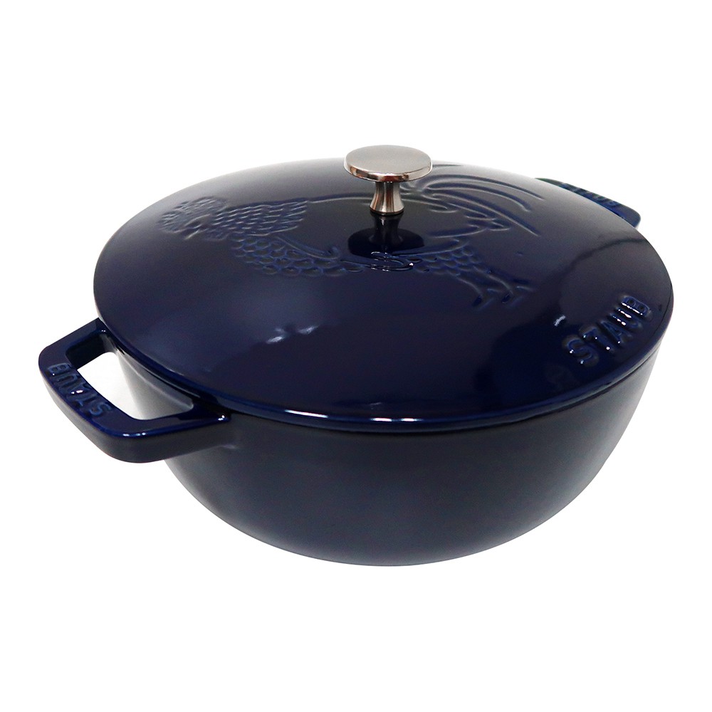 【Staub】24cm鑄鐵 公雞鍋3.75QT-石磨灰/深藍