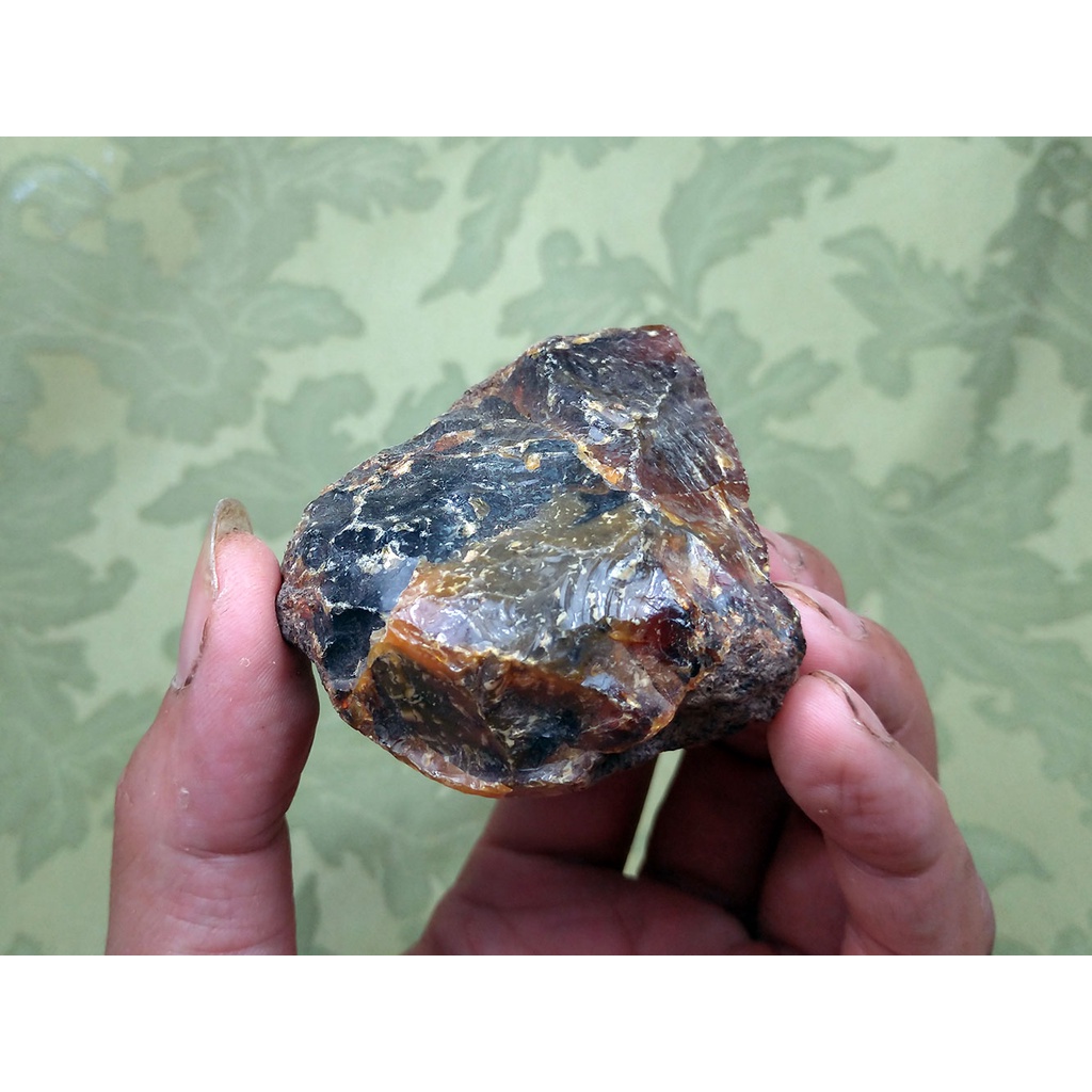 58A天然帶皮原礦老礦螢光變色藍珀.藍琥珀原石 ( 重約58g )..