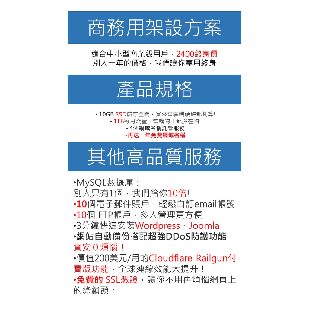 2400元終身使用高品質美國虛擬主機,wordpress,架站服務,ssd主機,joomla,CP值最高