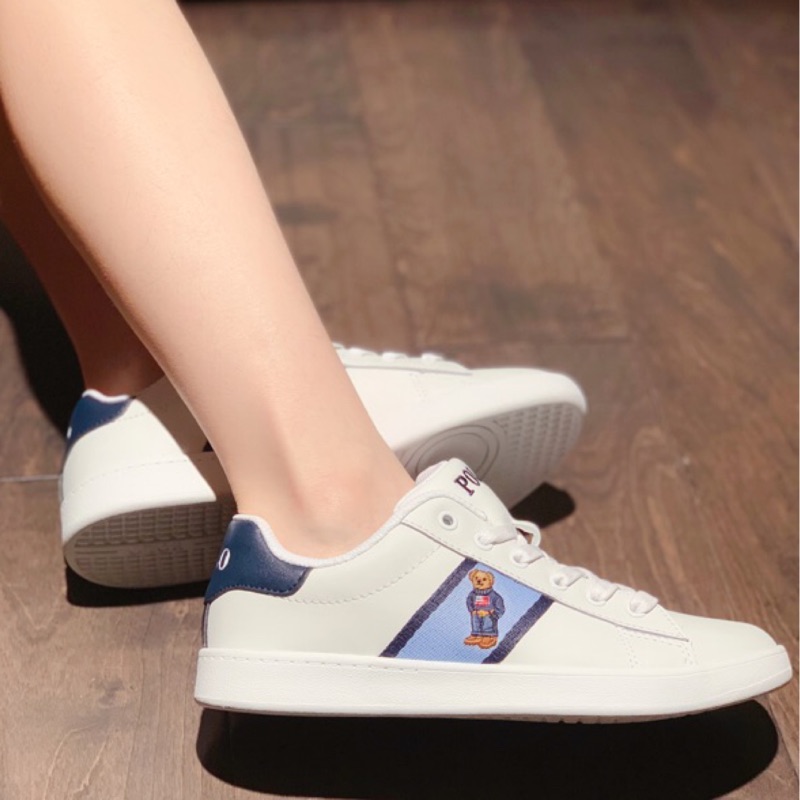 《最後一雙～現貨25號～Polo熊鞋》美國🇺🇸直寄~Polo Ralph Lauren 水藍款 熊熊小白鞋