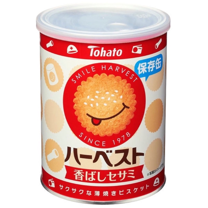 日本 東鳩 Tohato 微笑芝麻薄餅 防災餅乾 保存罐