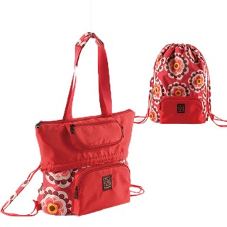 媽媽包 紅色款 反摺兩用時尚 大容量 可折疊 側背 肩背 媽咪包 運動包 海灘包 健身房 旅行袋 可變型 尿布袋