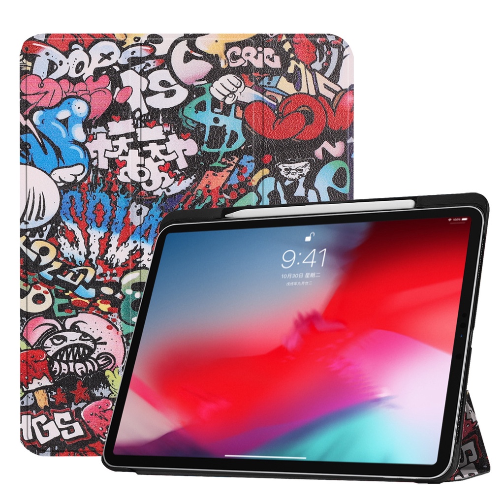 適用iPad pro11平板保護套 2018蘋果iPad 11寸超薄帶筆槽彩繪皮套