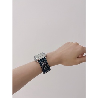 77💕現貨💕真皮材質+千鳥格拼接設計錶帶適用Apple Watch Series 1 2 3 4 5 6 SE 78代