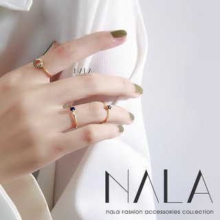 NALA 娜拉。S925 純銀 藍鑽 幾何 戒指 韓國 鍍14k金 設計款 指環 圓形正方形 水鑽 開口戒 時尚 關節戒