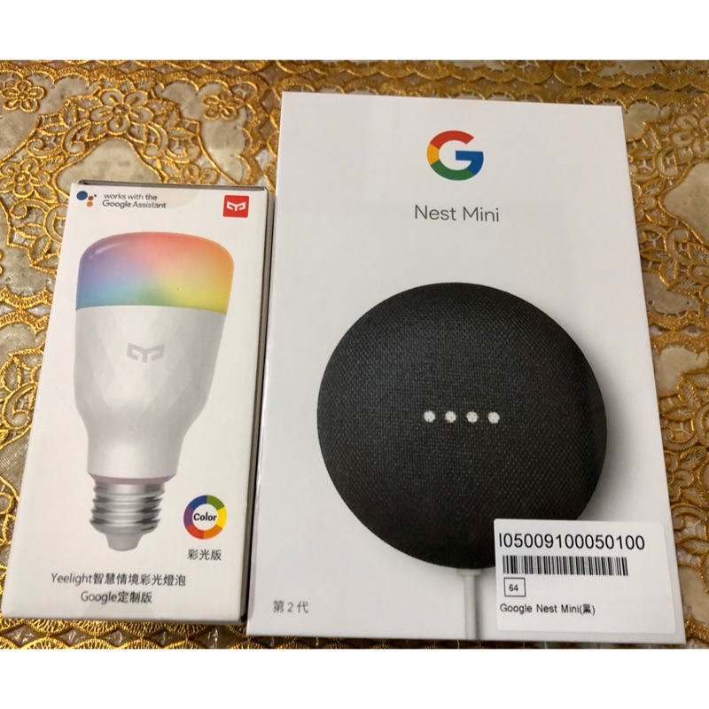 Google Nest Mini 智慧聲控喇叭 第二代[黑色] + YeeLight智慧燈泡Google訂製版