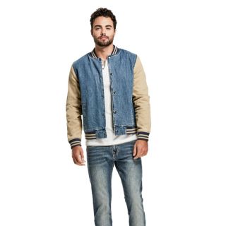 Guess denim bomber jacket S號 棒球外套 牛仔 丹寧 古著 復古 拼接