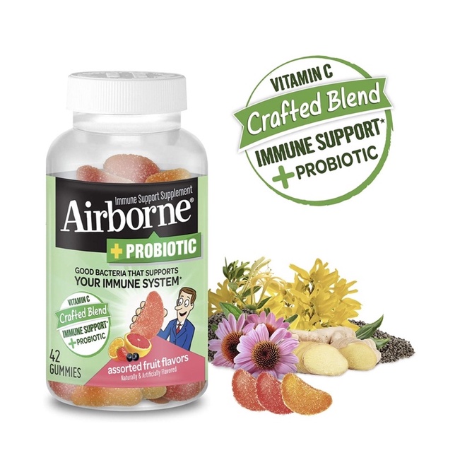 美國購入Airborne含益生菌（新款）軟糖42入/瓶，即期2021/11