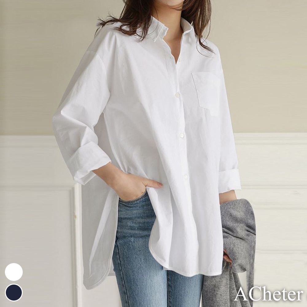【ACheter】簡約翻領插袋寬鬆棉麻長襯衫110497