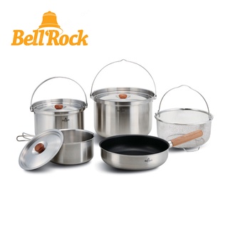 【韓國Bell'Rock】COMBI 9XL複合金不鏽鋼戶外炊具9件組 24cm版(附收納袋) BR-409 不鏽鋼套鍋