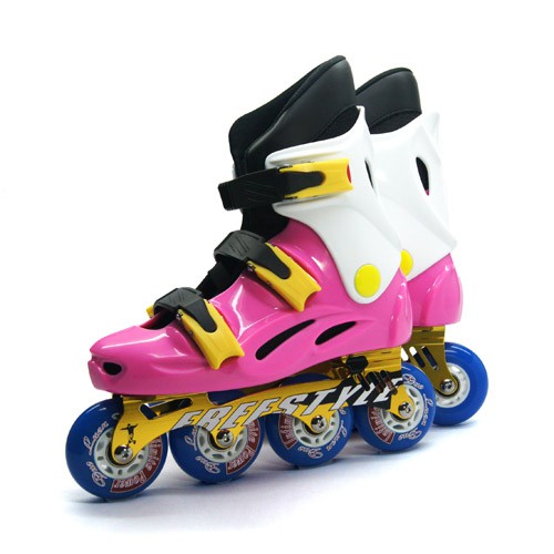 【D.L.D】多輪多 鋁合金底座 專業競速直排輪 溜冰鞋 粉紅白 -- FS-1