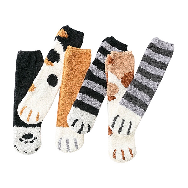 冬季可愛貓爪珊瑚絨中筒襪／地板襪(1雙入) 款式隨機出貨【小三美日】D080074