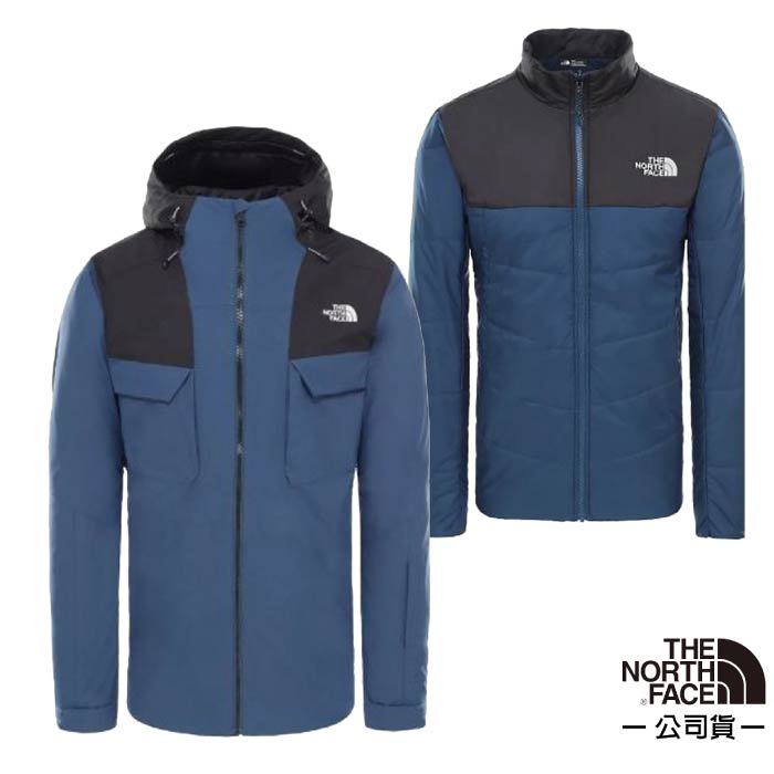 【美國 The North Face】男款 防風防水透氣連帽兩件式外套 風雨衣 DryVent 全壓膠 3M4M 藍 N