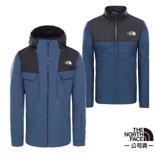 【北臉 The North Face】男 防風防水透氣連帽兩件式外套 風雨衣 DryVent 全壓膠 藍 3M4M