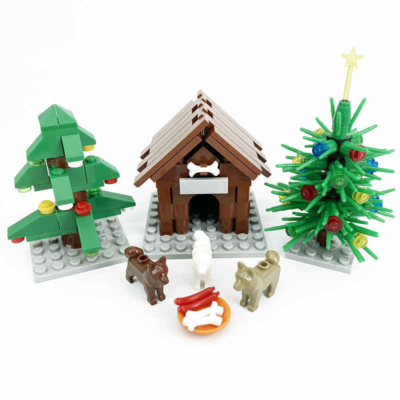 MOC 小顆粒積木 城市積木 場景配件植物聖誕老人聖誕樹松樹拼插DIY玩具