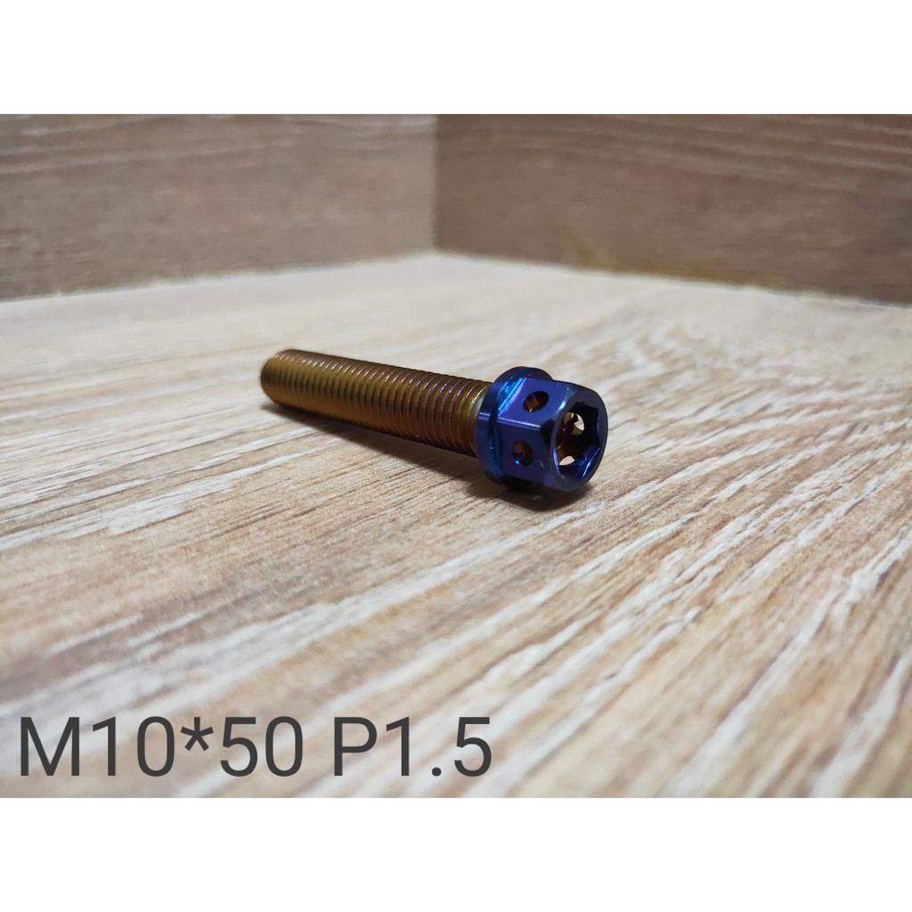 白鐵.鍍鈦內外六角螺絲 鍍鈦 螺絲 M10 * 50mm 牙長 P1.25牙距