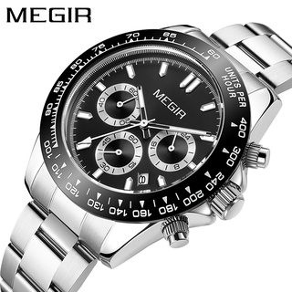 Megir 8104 新款男士手錶頂級品牌豪華運動石英手錶不銹鋼錶帶防水計時碼表