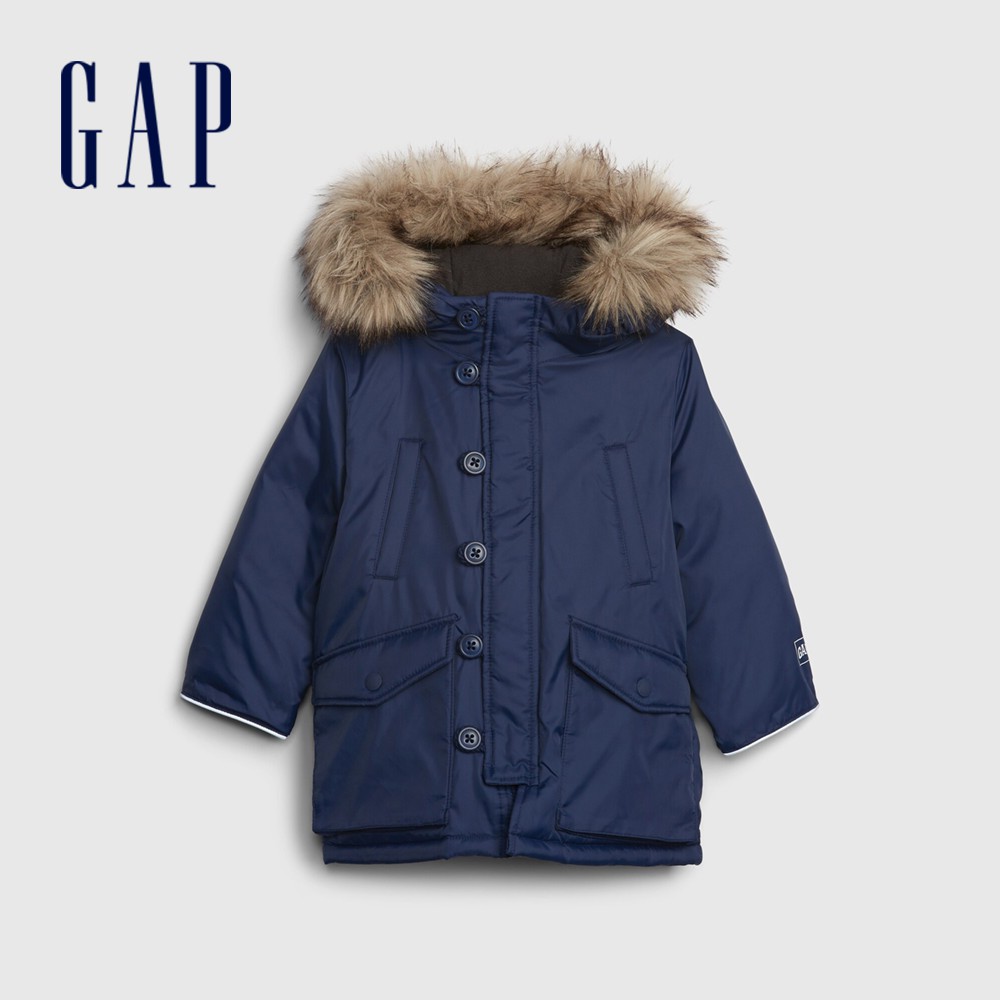 Gap 男幼童裝 保暖刷毛仿毛邊連帽外套-藍色(593054)