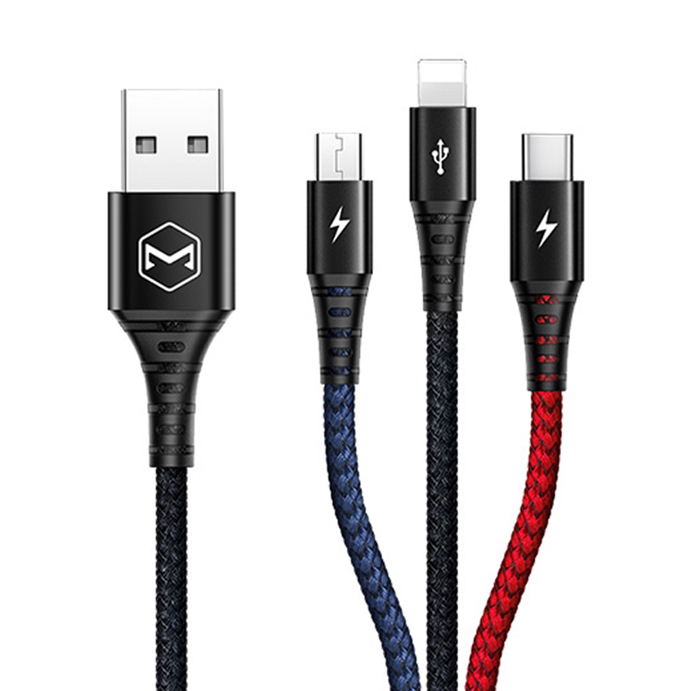 Mcdodo 麥多多 一分三 Lightning/安卓MicroUSB/Type-C/iPhone充電線 3A快充 鎧甲