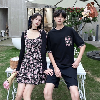 【COUPLE】🔥🔥夏季情侶裝吊帶拼接碎花連衣裙夏季你衣我裙情侶裝男T恤