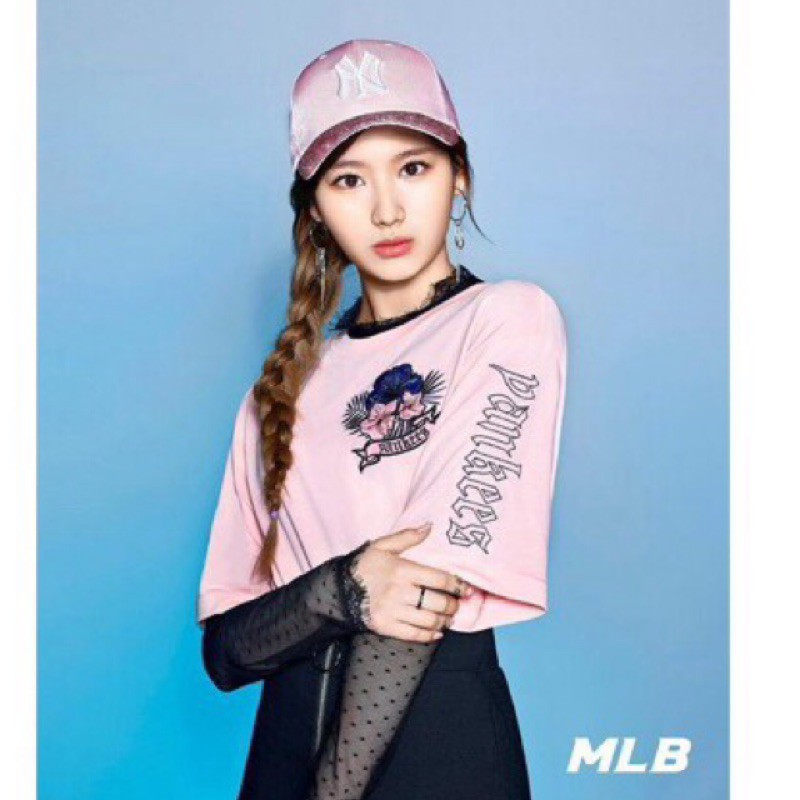 Mlb Twice Sana 款be Major Sana 粉紅白色亮片洋基帽棒球帽全新 蝦皮購物