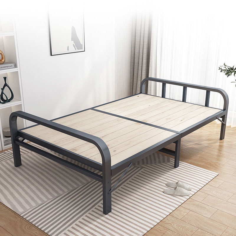 折疊床實木床板1.2米家用簡易雙人午睡陪護床鐵架加固1米小單人床happy妹家具happy妹家具