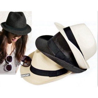 男女適用╭☆°編織草帽 織帶裝飾 爵士帽 禮帽 海灘帽☼遮陽帽 紳士帽