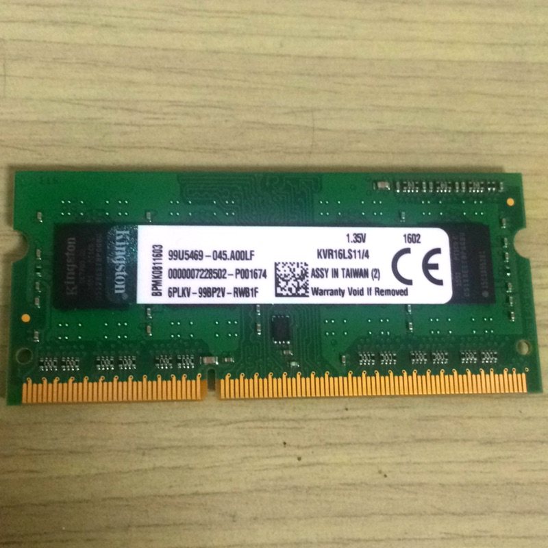 金士頓 DDR3L 1600 4G 低電壓 NB用