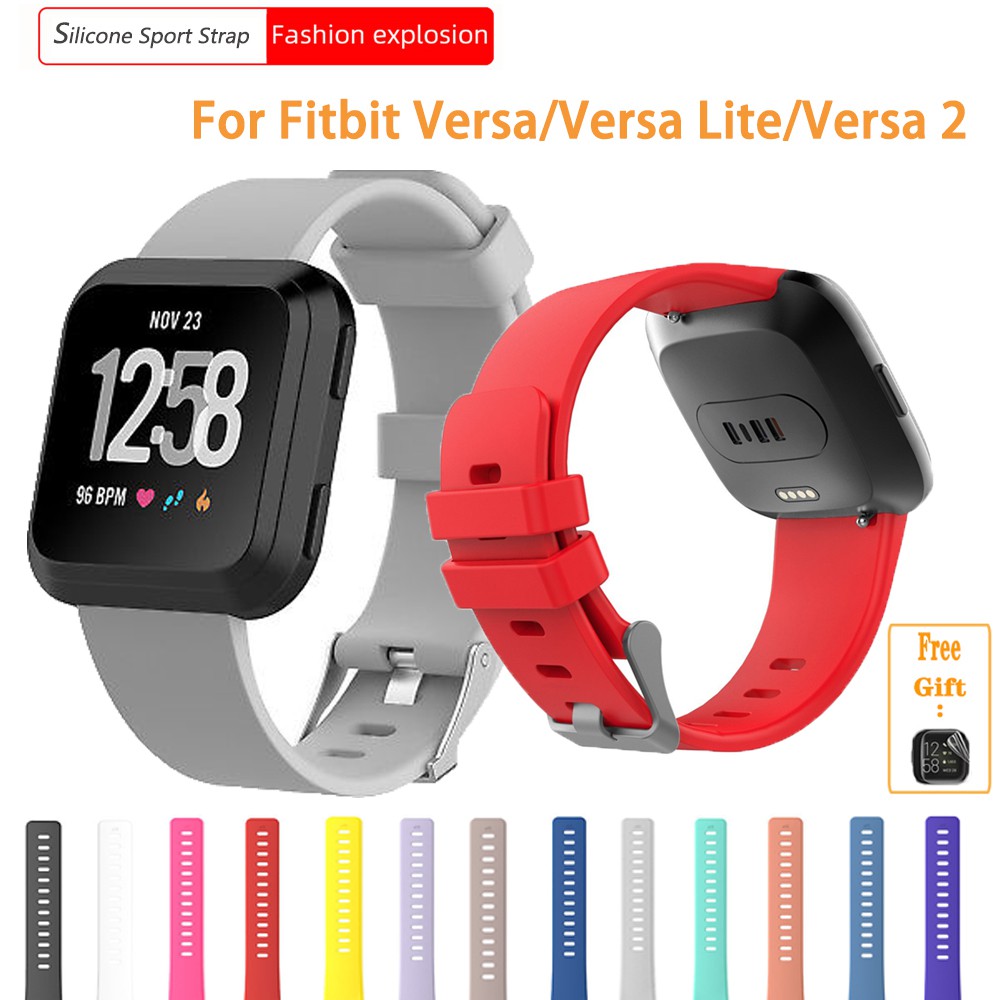 純色矽膠錶帶 適用於Fitbit Versa /Versa 2透氣防水錶帶 替換腕帶 Versa Lite