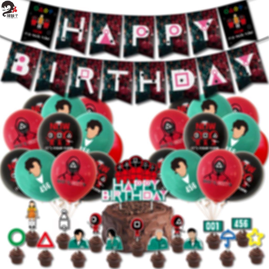 🎈辣妹子🎈電影游戲主題派對裝飾生日拉旗橫幅蛋糕插牌背景布乳膠氣球布置品 生日佈置 生日氣球 週歲慶生 蛋糕插件