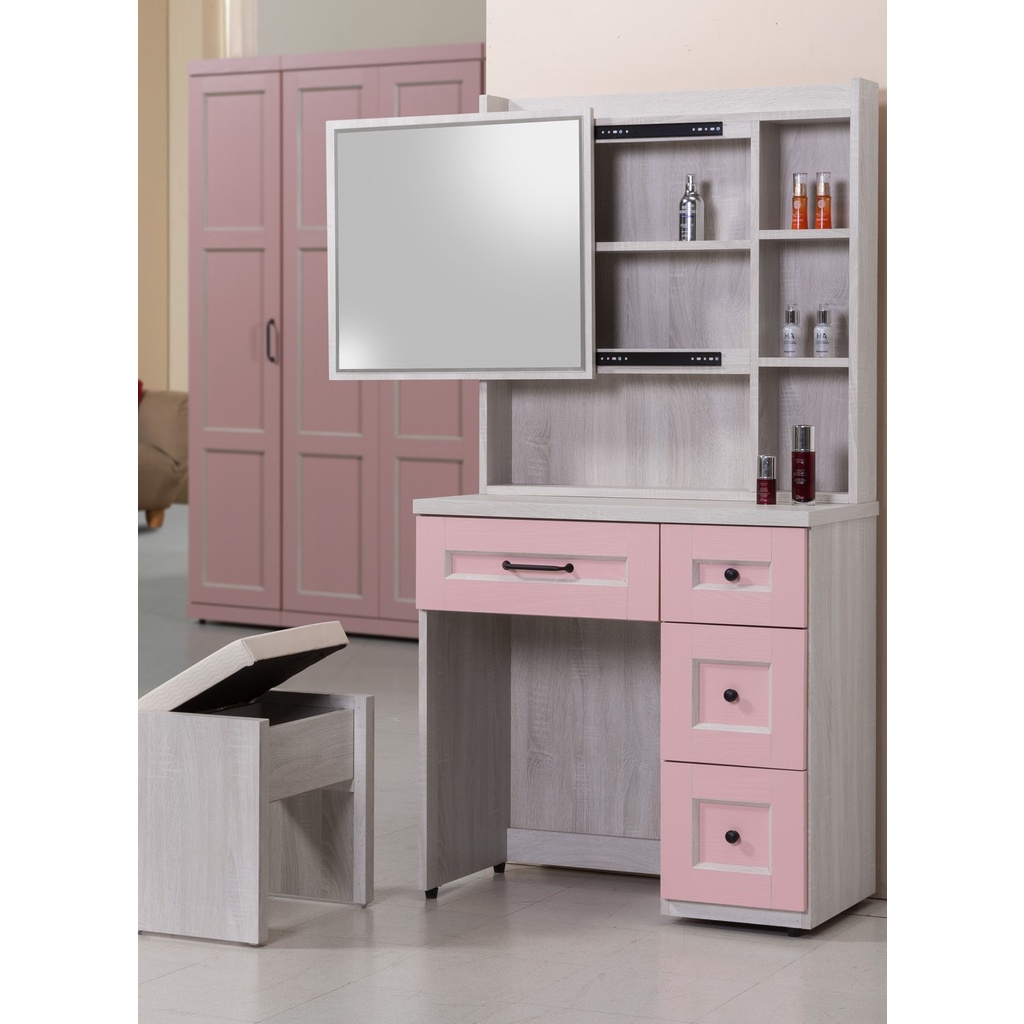 【全台傢俱】BI-22 小粉紅 / 大藍寶 3尺化妝鏡台(含椅) 台灣製造 傢俱工廠特賣