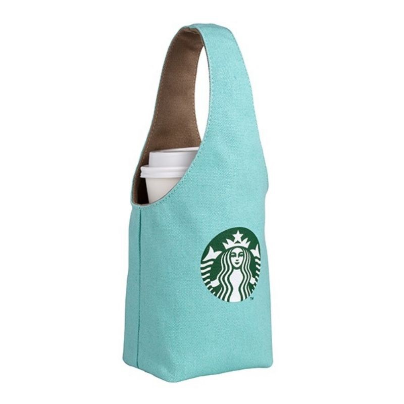 《STARBUCKS 》星巴克 女神logo水藍提袋 咖啡杯提袋 全新現貨 門市購入正版