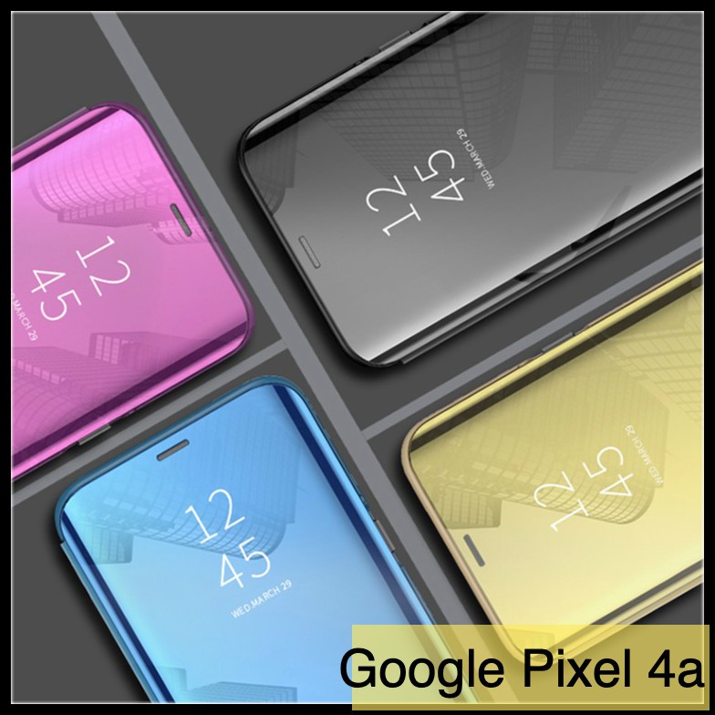 谷歌 Google Pixel 4a 4G 電鍍鏡面智能支架款保護殼 直立式休眠功能側翻皮套 手機套 手機殼