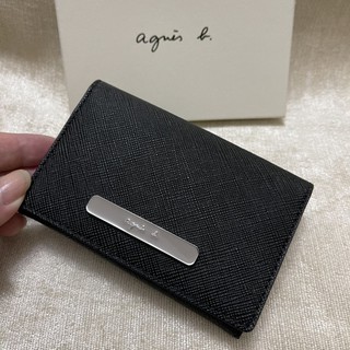 全新 agnes b 鐵牌 黑色 奶茶色 米色 扣式 防刮 牛皮 名片夾 卡包 卡夾 卡片夾 正品 撞色 雙色 日本限定