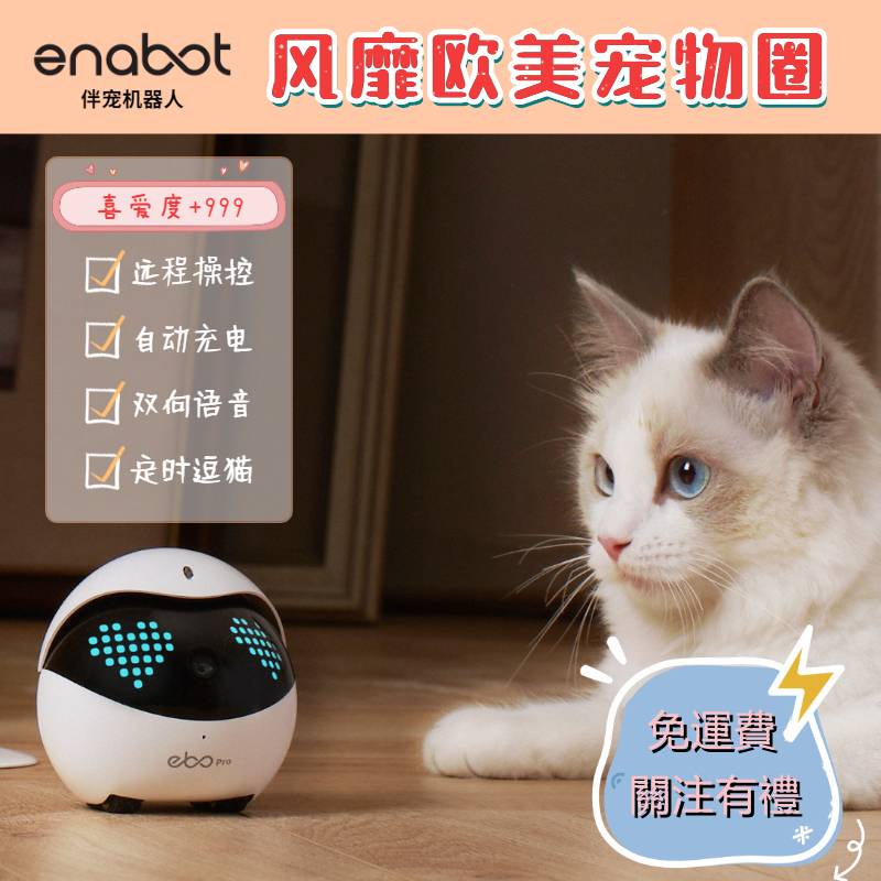 【優選好貨】✴⊙☎ebo一寶家庭陪伴機器人智能遠程監控攝像頭自動逗貓咪解悶玩具 遠程操控 高清攝像頭 雙向語音 自動充電