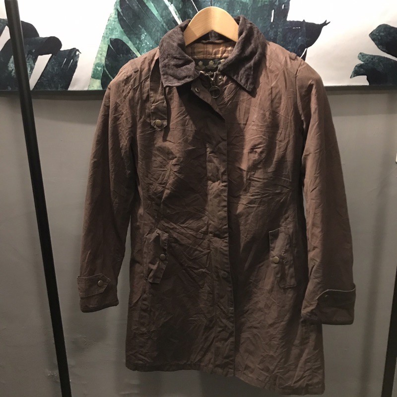 Barbour ladies coat 大衣 風衣 油布外套，英國製造，防風防水, 古著 咖啡色 棕 FUKU FUKU