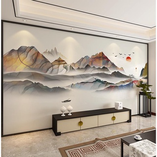 【臺灣熱賣款】壁貼北歐 3d立體新中式水墨山水遠山風景電視背景墻紙客廳桌布臥室書房辦公室壁畫客製壁貼貼紙 桌布貼