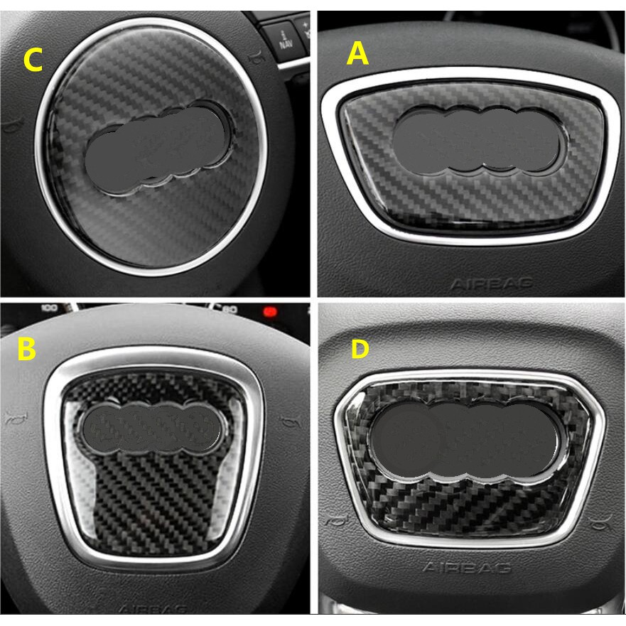 汽車碳纖維方向盤標誌貼紙框架蓋適用於奧迪 A1 A3 A4 A5 A6 A7 Q3 A6 C7 Q5 A8 Q7 B6