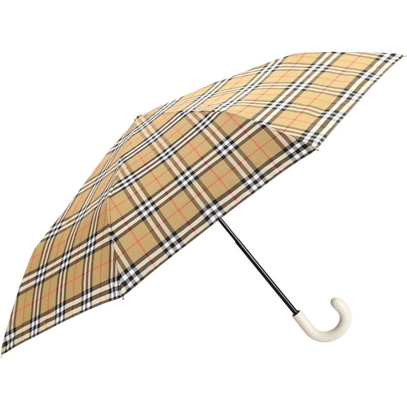 BURBERRY Vintage 牛皮提把經典黃咖格紋折疊晴雨傘| 蝦皮購物