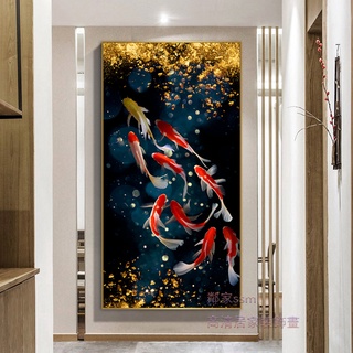 鄰家居家裝飾 無框畫 中式風水畫 富貴 九魚圖 魚遊生財 抽象畫 居家裝飾 ins 玄關 別墅 走廊 過道 壁貼壁畫 實