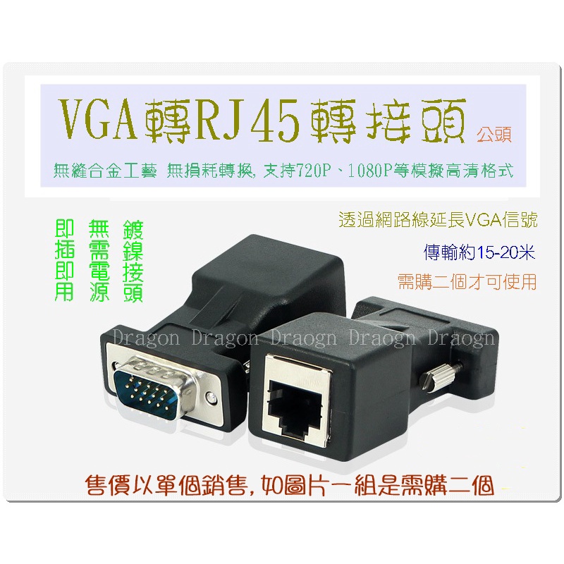祥龍監視器 簡單DIY VGA線轉 RJ45 轉接頭 公/公 網路線延長 VGA線延伸 UY 絞傳 網路頭
