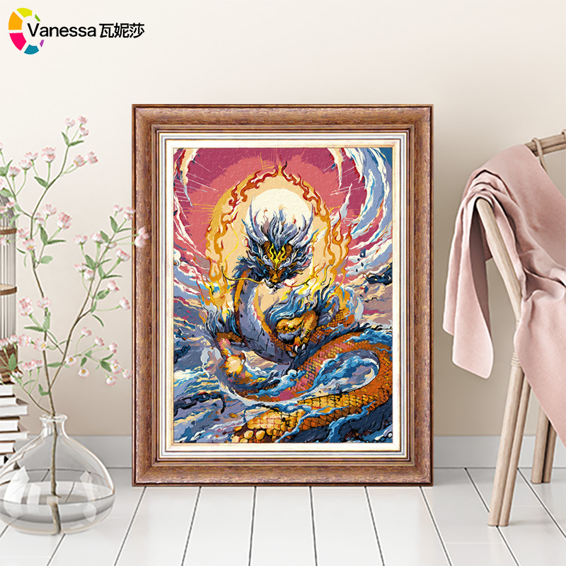 Diy手工數字油畫中國風手繪填色青龍白虎玄武朱雀新年牛年油彩畫 蝦皮購物
