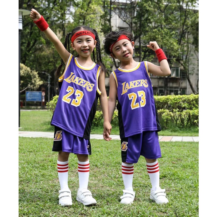 限時特賣 熱銷兒童球衣  兒童籃球衣湖人隊23號詹姆斯球衣JAMES籃球服童裝短袖球衣兒童短袖運動套裝比賽運動服紫色