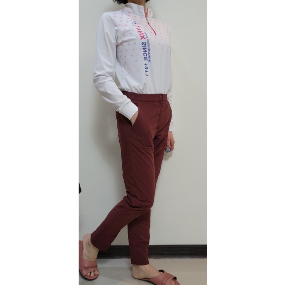 Uniqlo女款Blocktech防潑水保暖彈性長褲內裏刷毛長褲 (酒紅色)